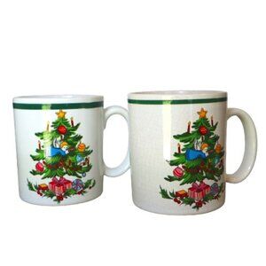 2 Noel by Yamaka Christmas Flat Round Handle Mugs
